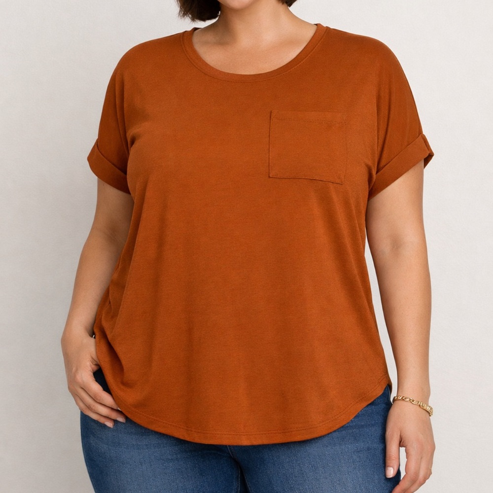 A New Day Rust Modal Blend Pocket Tee Shirt Soft Casual Top - Size L